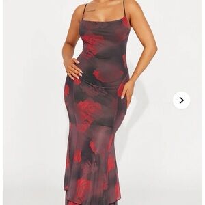 Fashion Nova Black and Red Floral Maxi Dress
